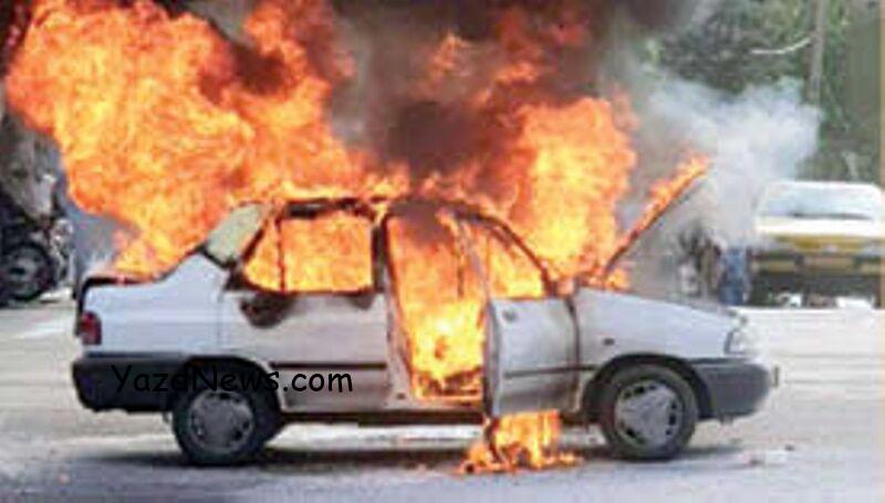 آتش گرفتن خودرو پراید در مهریز 